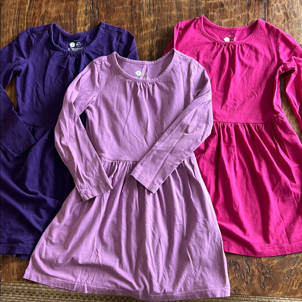 Trio of Primary Purple and Pink Long Sleeve Dresses